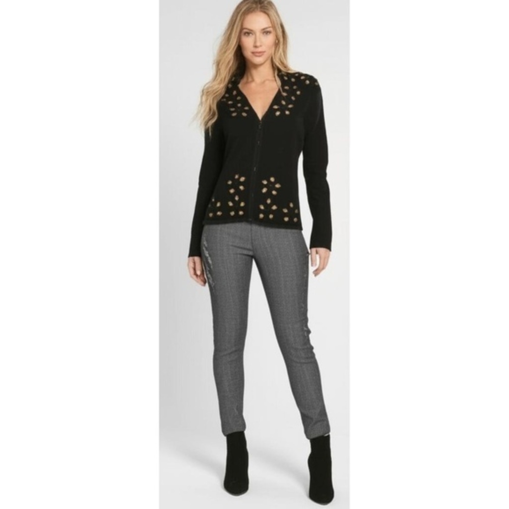 Gaby & Eden Long Sleeve Top Womens Size Small Black Embellished Knit High Collar
